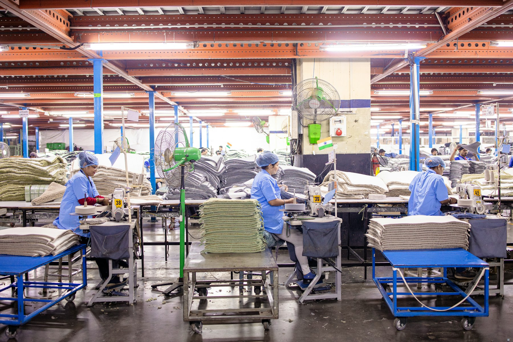 A garment factory floor with production under way