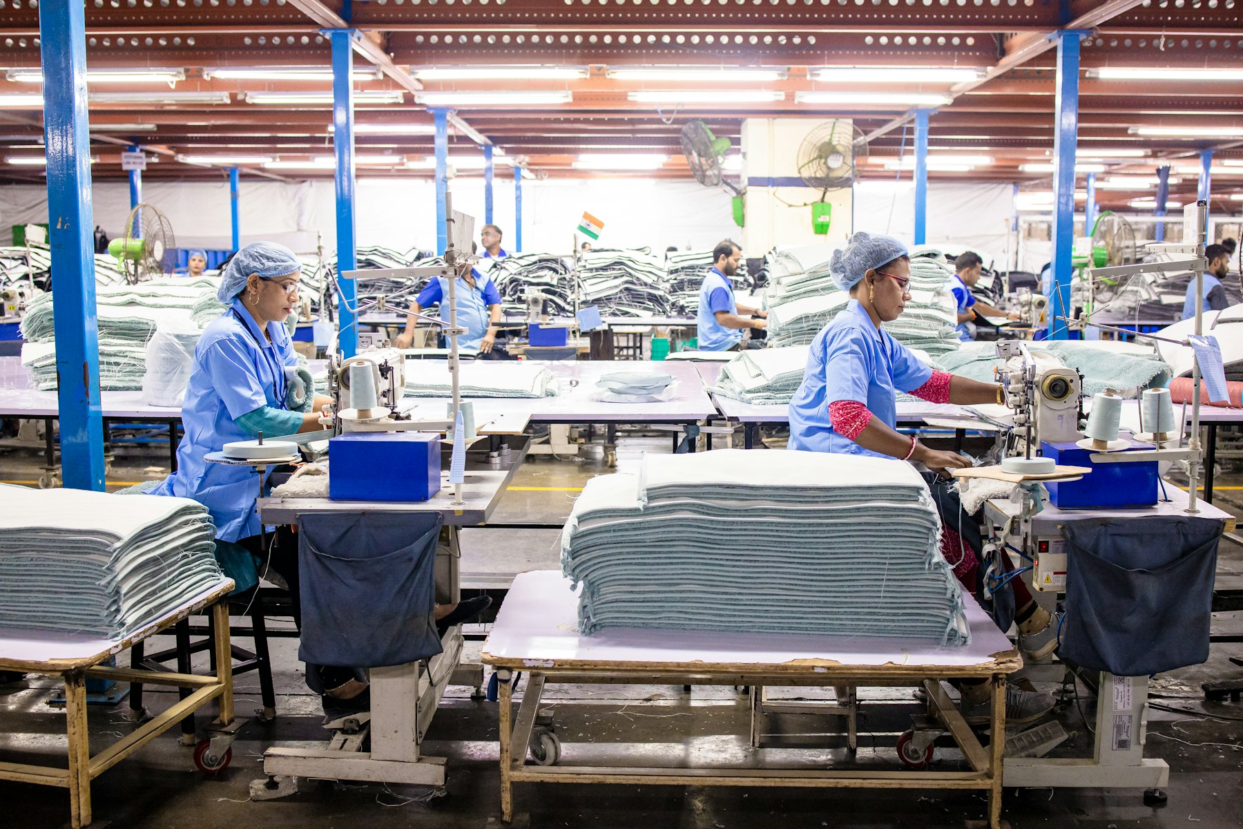A cutting table on a production floor